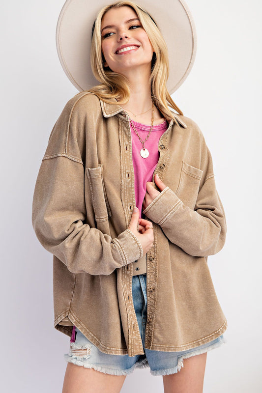 Easel- Wild and Free Button Down Top (Faded Olive)