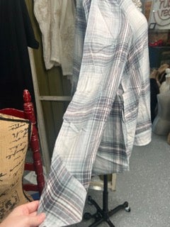 FINAL SALE Paper Lace- Long Sleeve Plaid Tunic/Shirt (Seafoam)