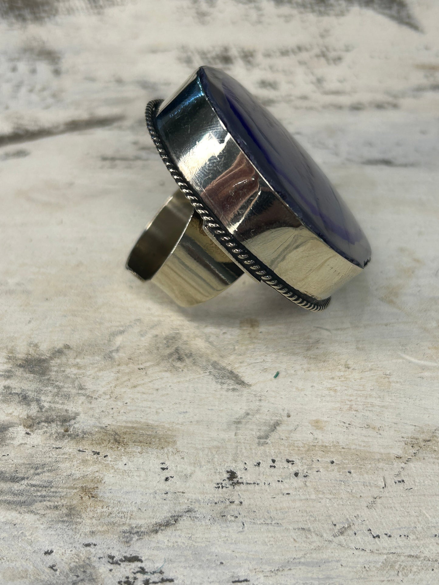 German Silver and Purple Geode Ring