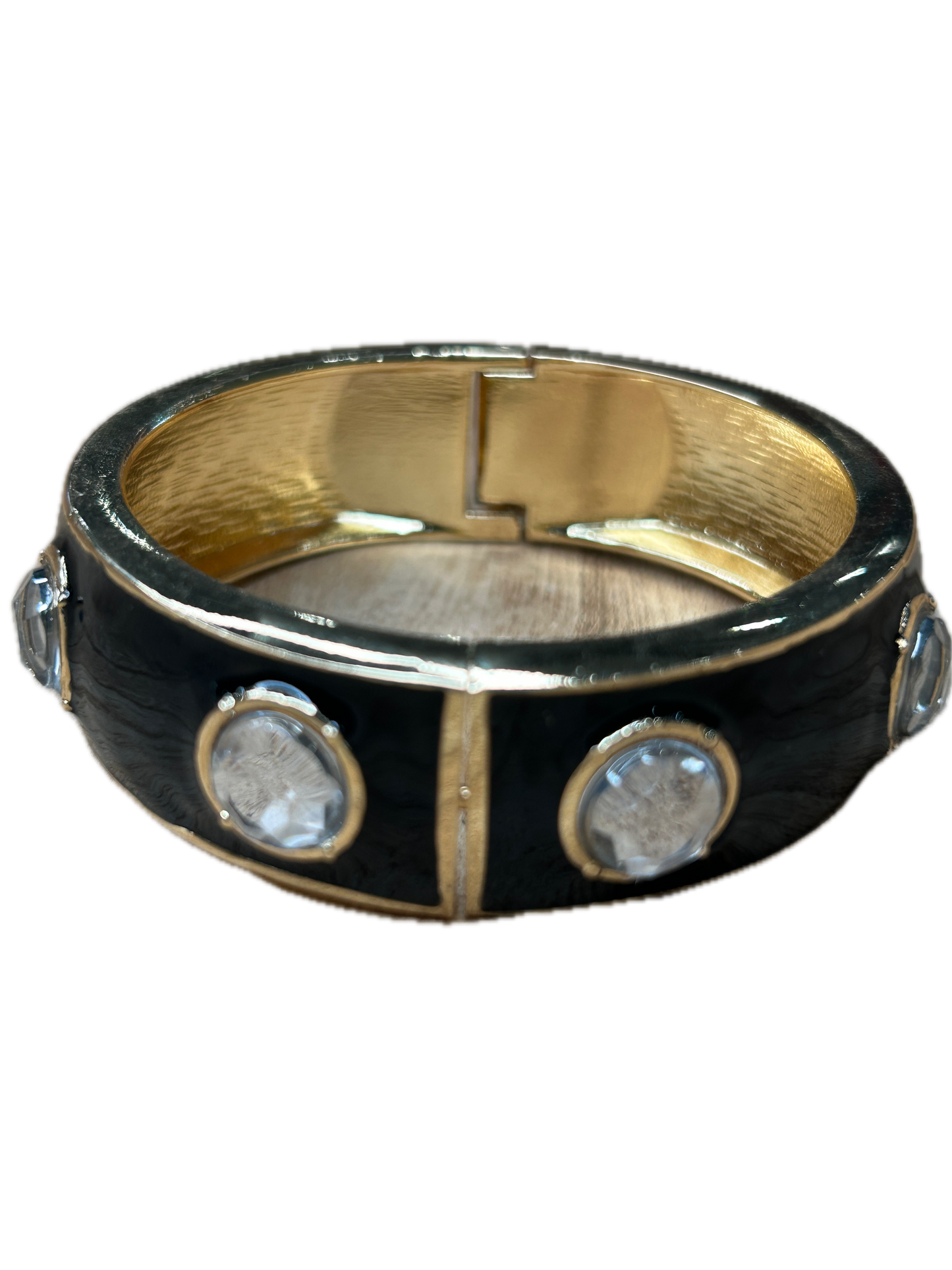 Beautiful Bangle in Black with Crystals (Pearl, Gold and Rhinestone accented)