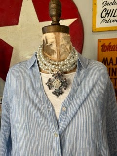 Final sale! Paper Lace-  Button Up (Blue Stripe)