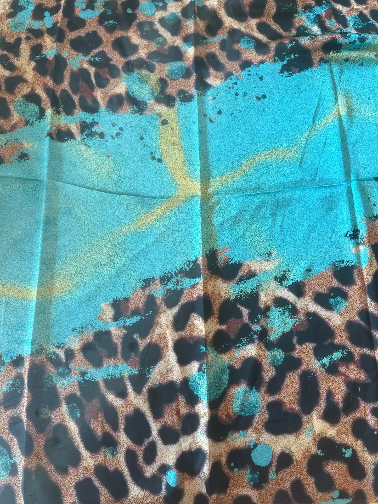 A Rare Bird-  Turquoise, Lime and Leopard Wild Rag
