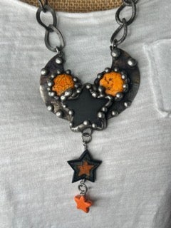 Art By Amy- Moon and Stars Necklace (Orange and Black)