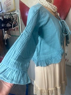 Final sale! Paper Lace- Mineral Wash Cropped Overlay (Blue)