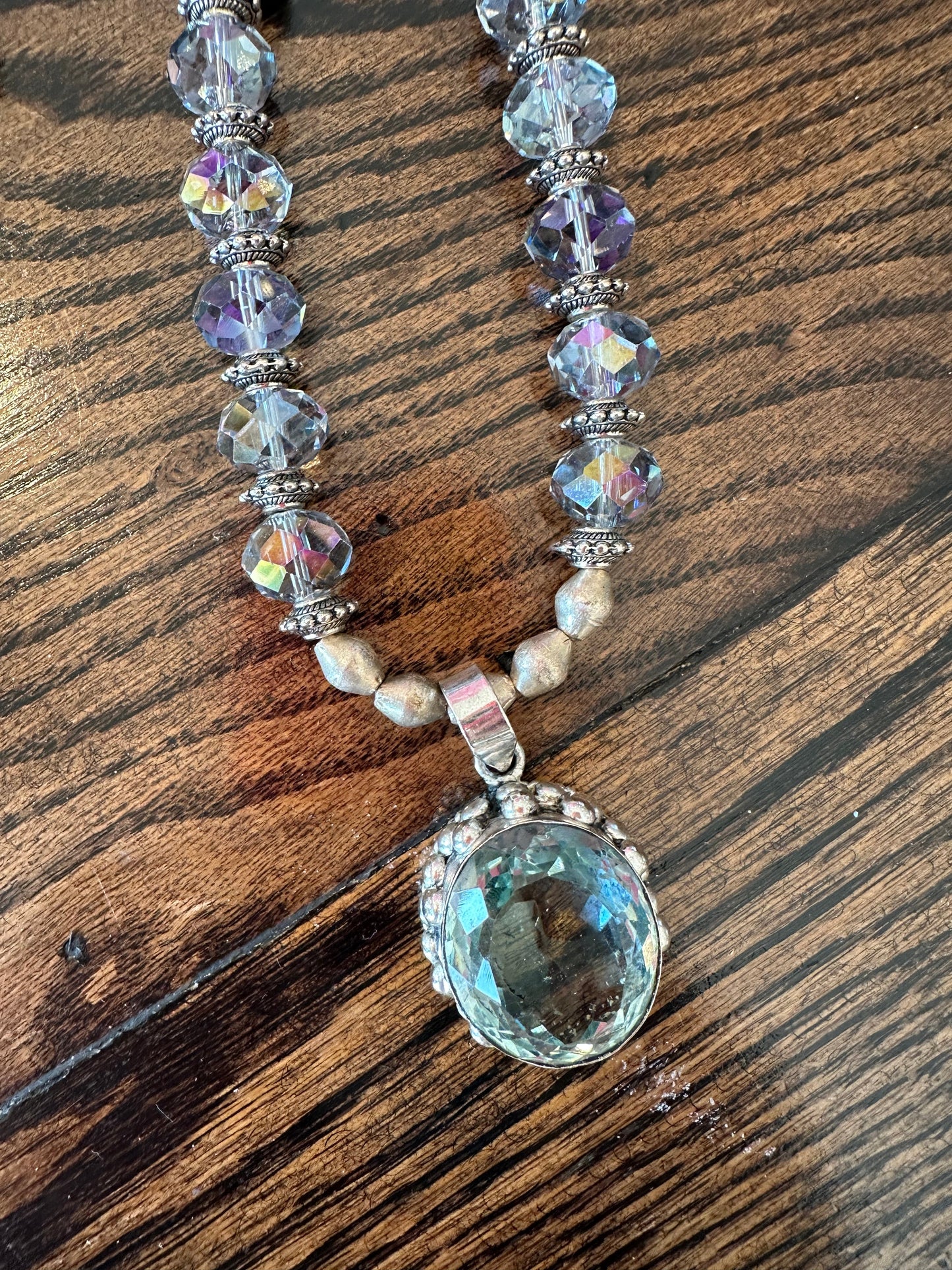 Rare Bird- Oval Blue Quartz, Crystal and Pearl Necklace (BLUE)