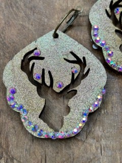 Rare Bird- Rhinestone Carved Deer Earrings