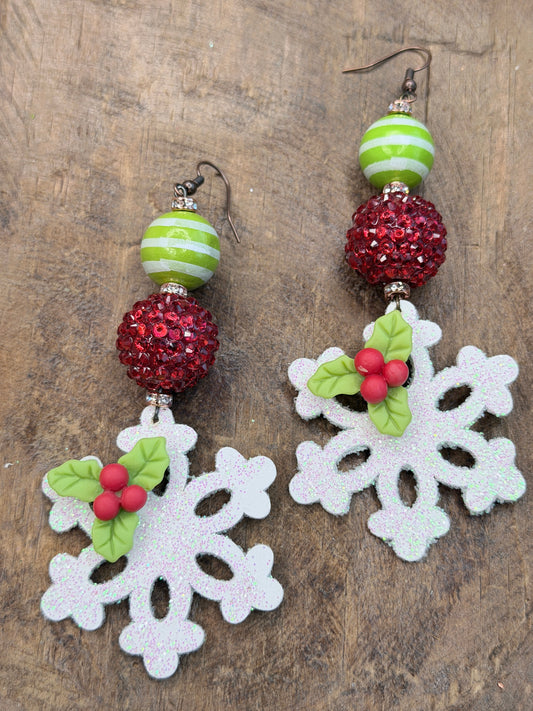 Red and Green Snowflake Earrings - ERR ORIGINAL