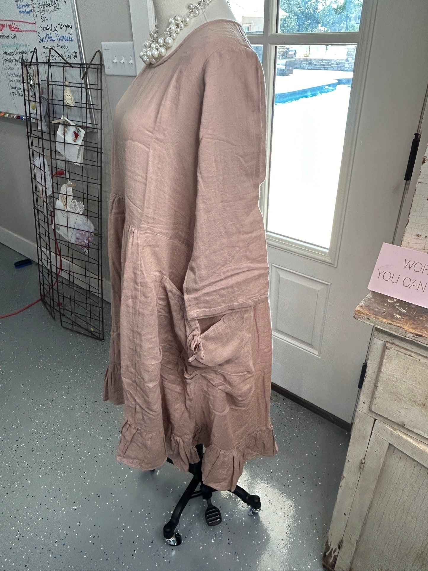 FINAL SALE Paper Lace- Vintage Dress with Bottom Ruffles (Pink)