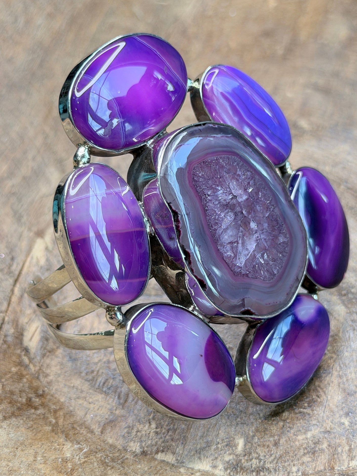 German Silver Purple Banded Agate and Solar Quartz Cuff