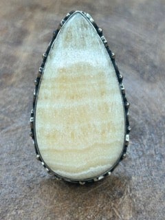 German Silver Banded Calcite Ring