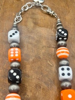 Art By Amy- Stars and Dice Necklace (Orange and Black)