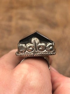Tibetan Silver and Pyramid Onyx Ring G