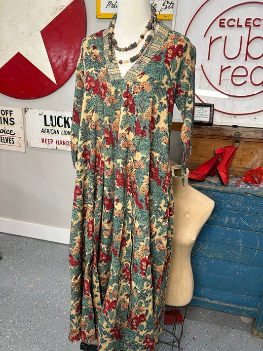 FINAL SALE Flower Bouquet Cotton Dress (BEIGE)