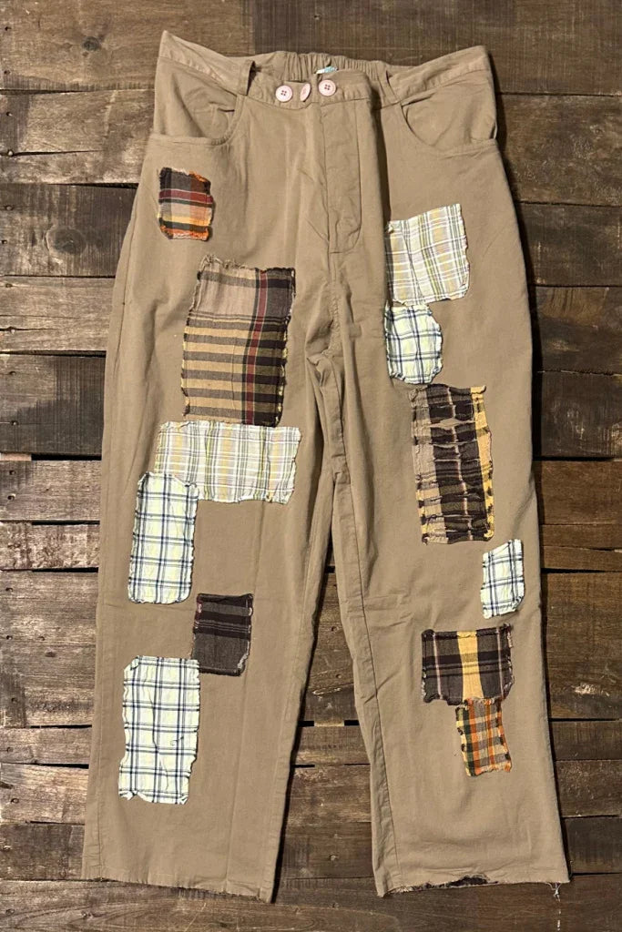 Jaded Gypsy- Traveling on Pants (Khaki Plaid)