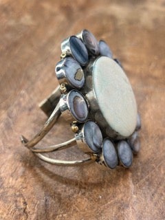 German Silver Howlite and Blue Pearl Cuff