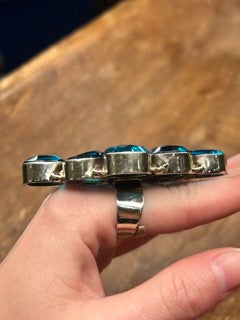 German Silver Blue Rhinestone Diamond Ring
