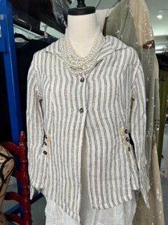 FINAL SALE Paper Lace- Long Sleeve Striped Linen Jacket (Black/White)