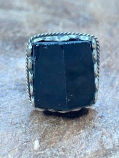 Tibetan Silver and Pyramid Onyx Ring G