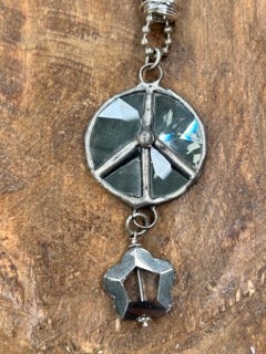Art By Amy- Soldered Rhinestone Peace Sign Necklace