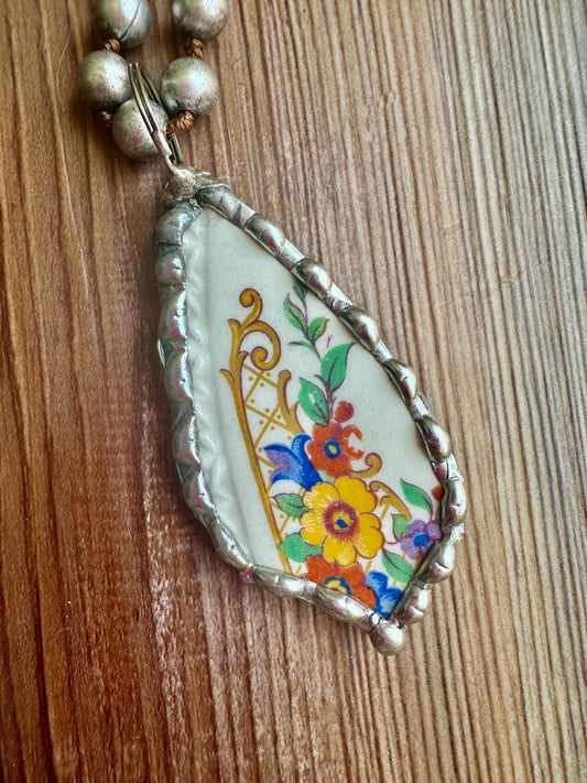 Porcelain Soldered Pendant Silver Chain - medium size