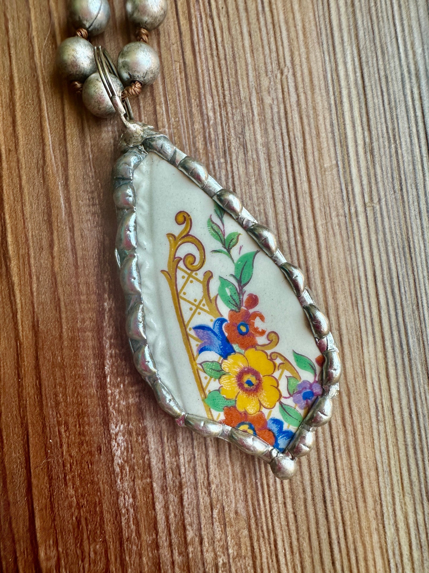 Porcelain Soldered Pendant Silver Chain - medium size