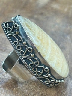 German Silver Banded Calcite Ring