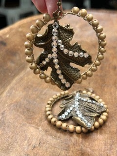 Rare Bird- Rhinestone Leaf Beaded Hoop Earrings