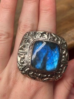 Tibetan Silver Square Labradorite Ring (B)