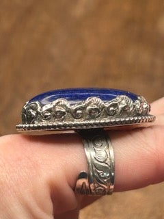 Tibetan Silver Lapis Oval Ring A