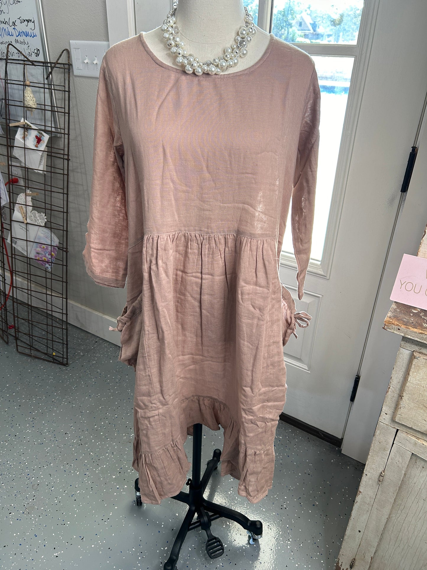 FINAL SALE Paper Lace- Vintage Dress with Bottom Ruffles (Pink)