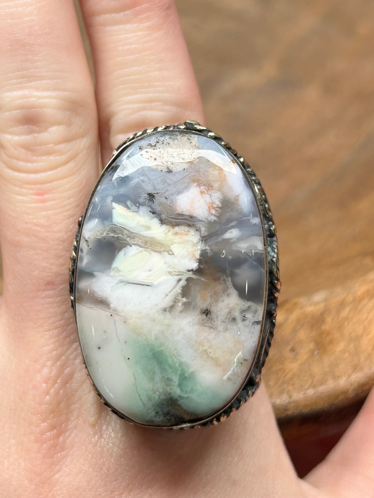 German Silver Oval Agate Ring