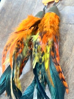 Rakel J Creations- Large Orange Feather Earrings