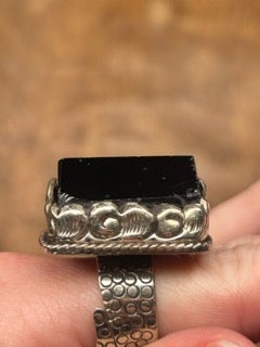 Tibetan Silver and Pyramid Onyx Ring G