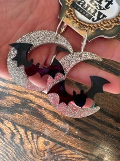 Art By Amy- Batty Over the Moon Earrings