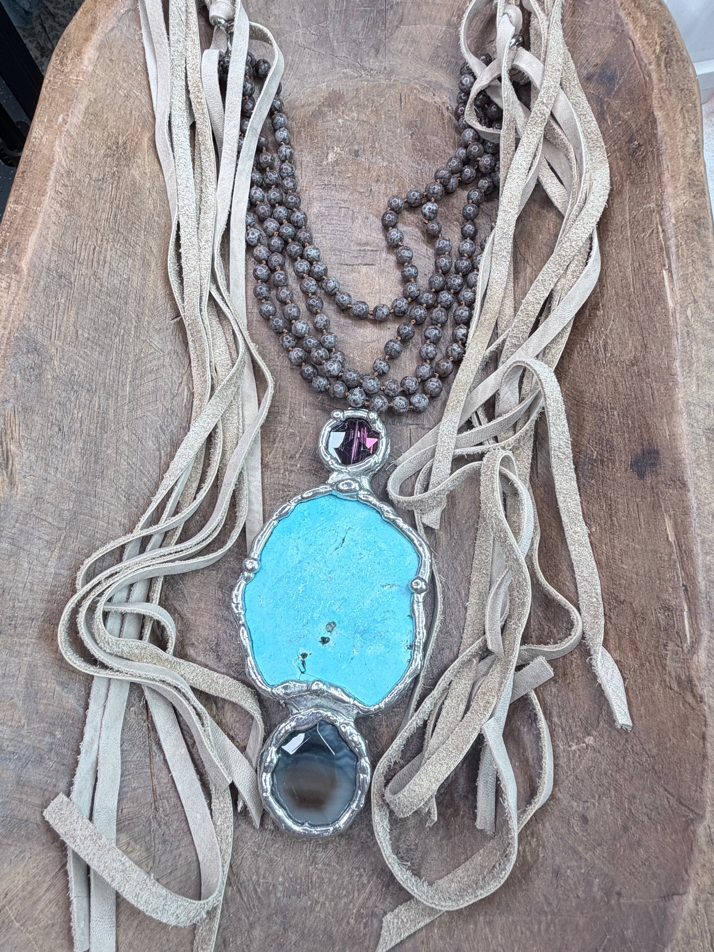 Soldered Blue Howlite and Agate Layered Necklace