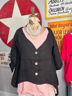 SALE!!! Button Up Linen Jacket (Black)
