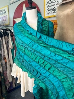 Paper Lace-Green and Blue Ruffle Shawl