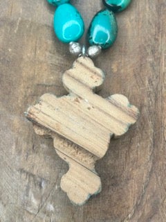 Wooden Turquoise Cross Necklace