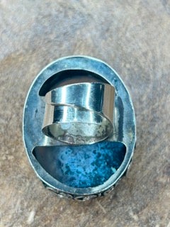 German Silver Blue Moss Agate Ring D