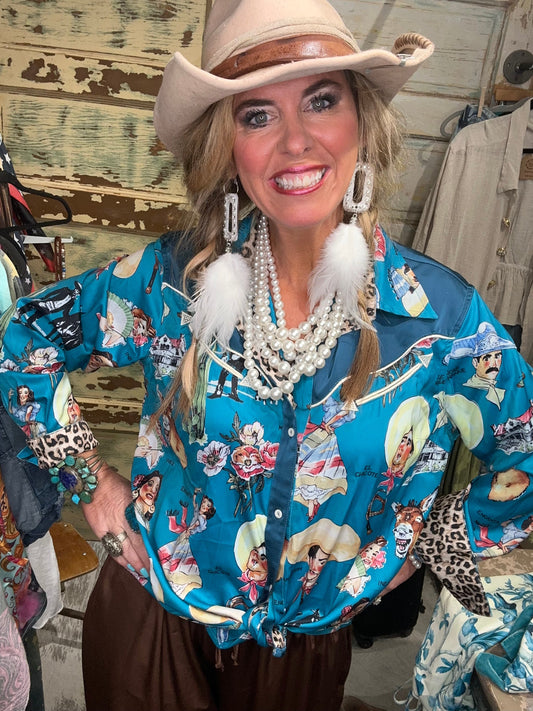 A Rare Bird- El Chicote Satin Western Shirt