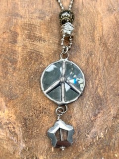 Art By Amy- Soldered Rhinestone Peace Sign Necklace