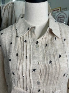 FINAL SALE Paper Lace- 3/4 Sleeve Star Print Tunic/Dress (Natural)