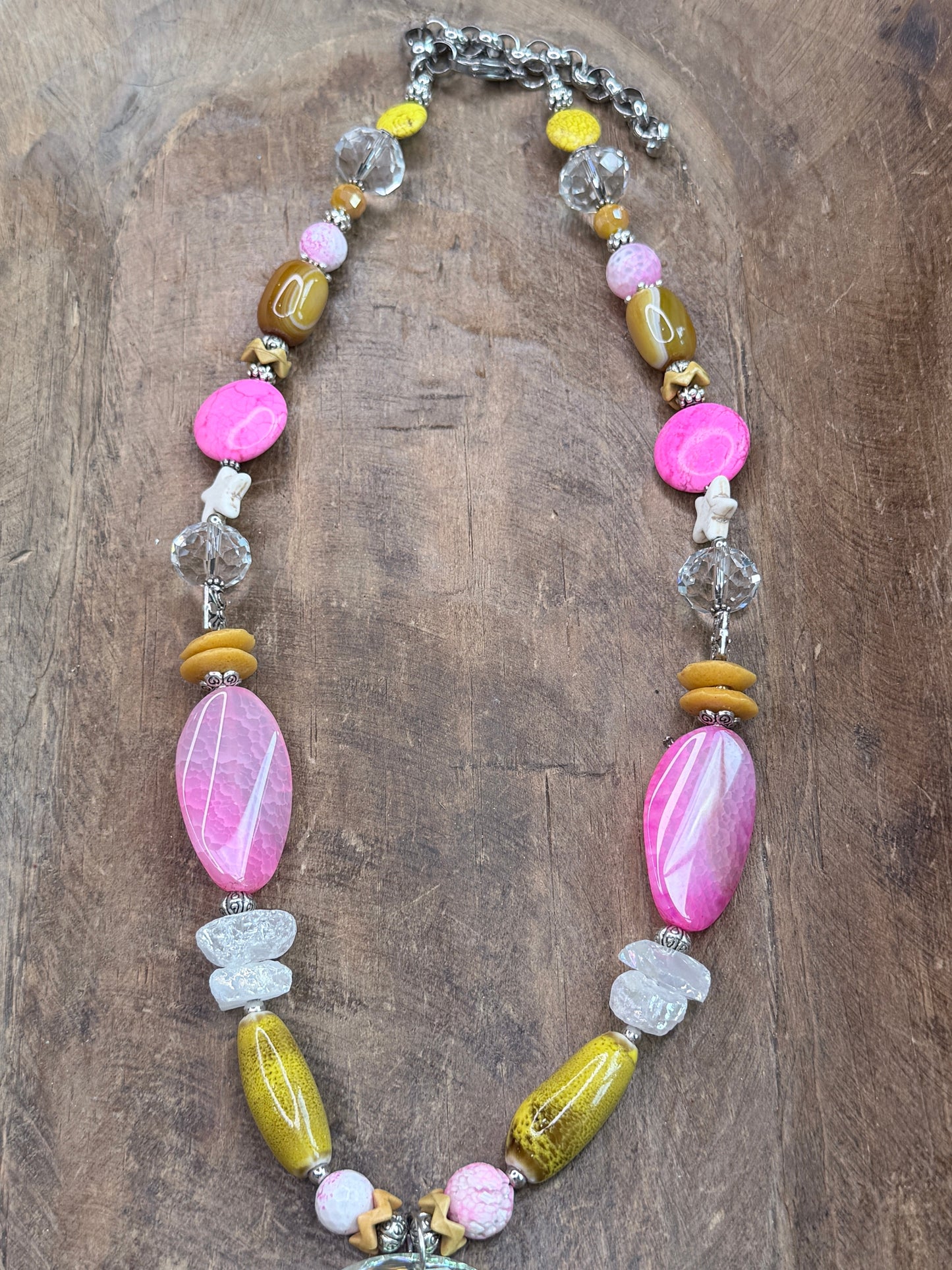 Soldered Pink and Yellow Domino Necklace