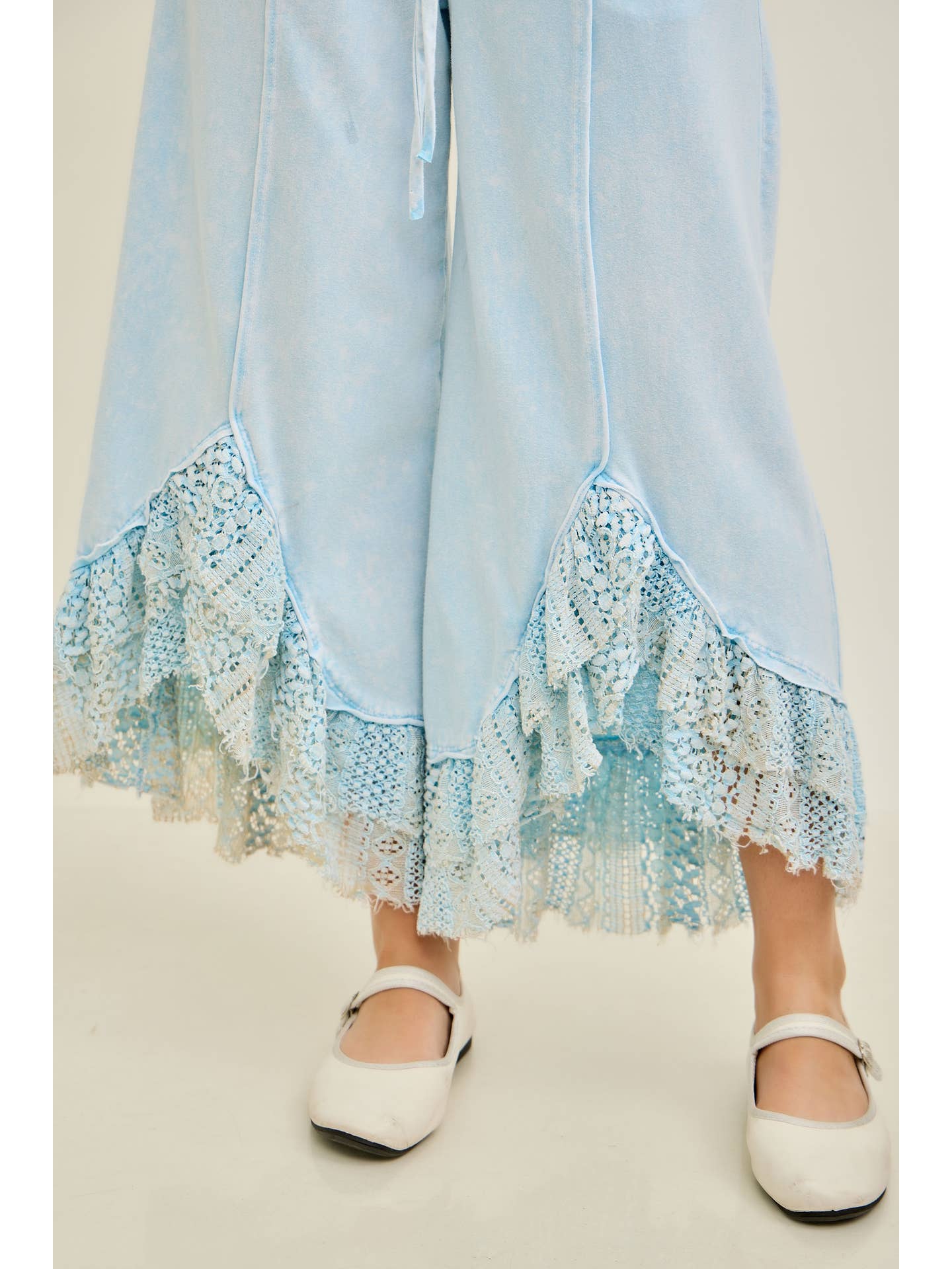 J Her- Mineral Washed Lace Ruffle Pants (Baby Blue)