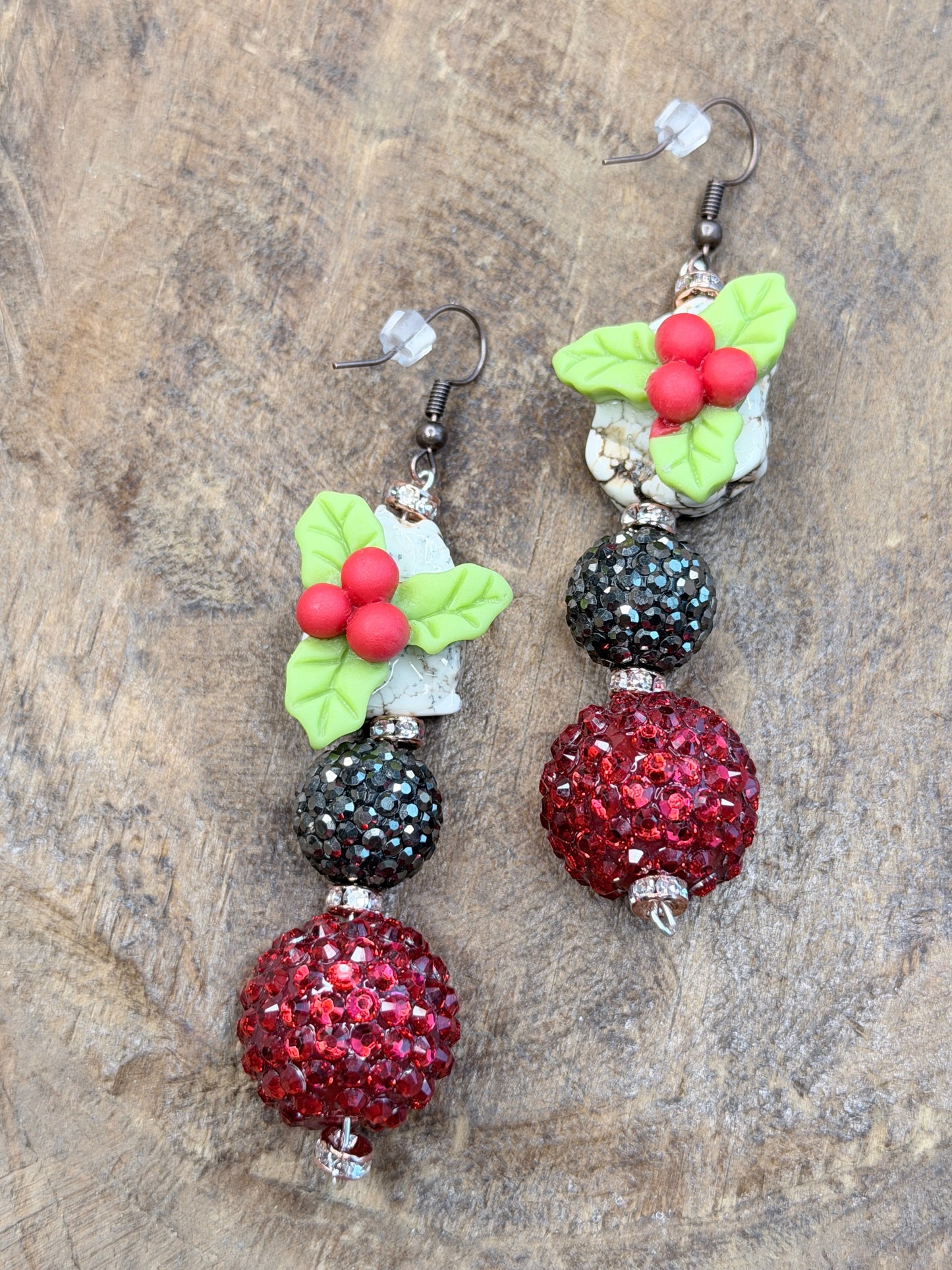Red and Black Pave Beaded Holly Earrings - ERR ORIGINAL