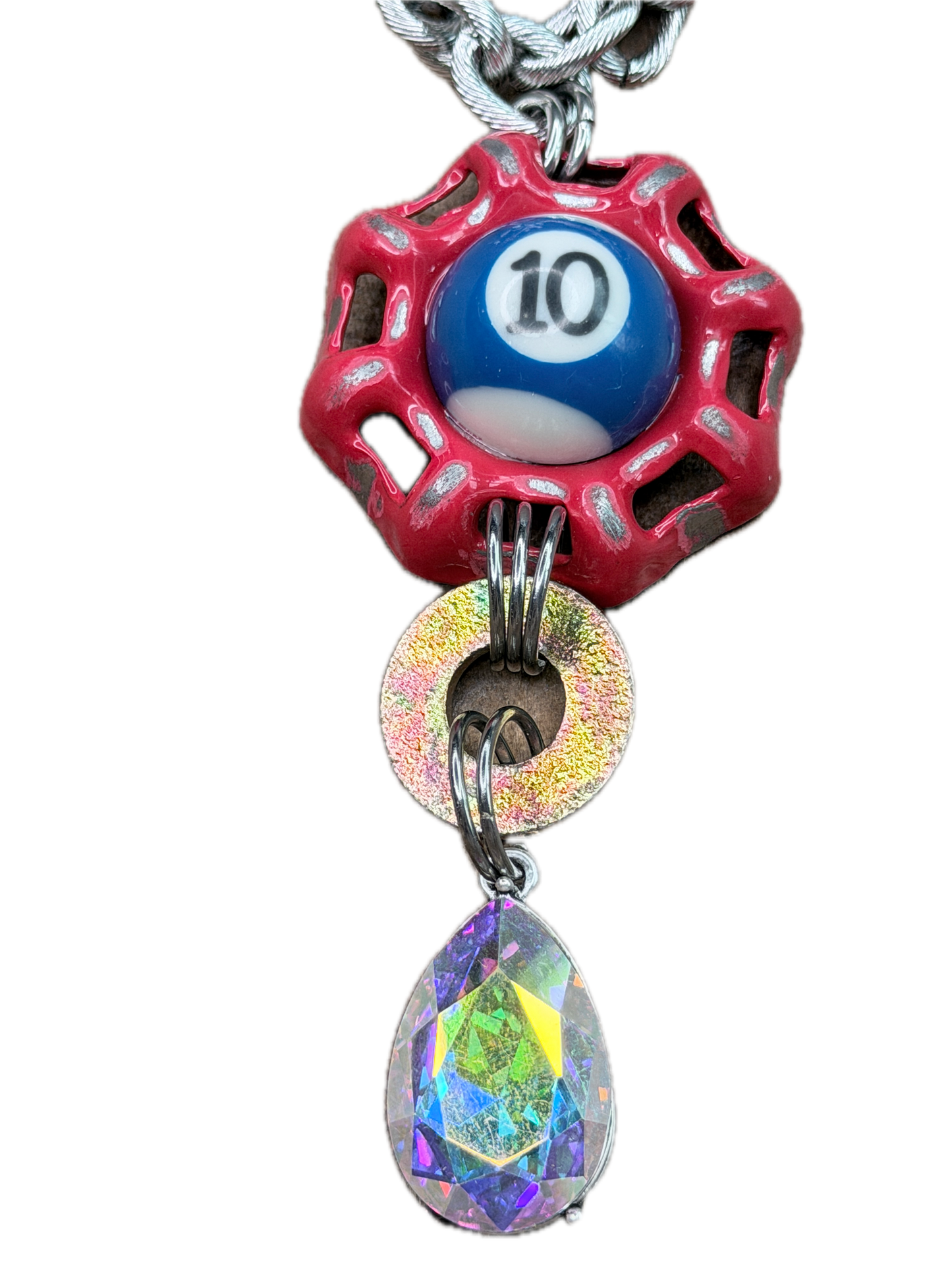 Vintage Metal Knob and Pool Ball Necklace