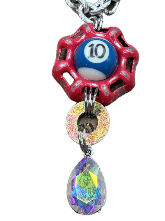 Vintage Metal Knob and Pool Ball Necklace