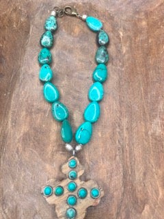 Wooden Turquoise Cross Necklace