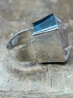 German Silver Square Pink Quartz Ring