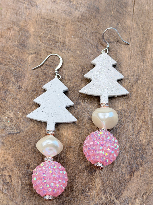 Pink Pave Christmas Tree Earrings - ERR ORIGINAL